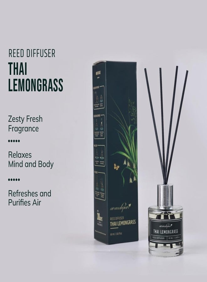 اروماهبور مجموعة معطر جو فاخر من أروما بيور، 60 مل، مع 4 أعواد من الألياف | رائحة عشبة الليمون تدوم حتى 35 يومًا | معطر جو لغرفة النوم، الحمام، المكتب | خالٍ من السموم، علاج عطري، تخفيف التوتر - Image 3